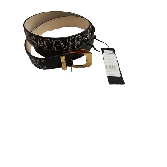 Versace Logo Studded Allover Leather Belt Black Gold $975 Large 90 cm New w/tag - Picture 8 of 10